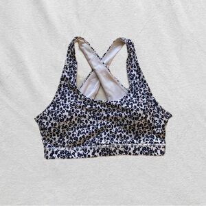 Navy blue and white floral sports bra
